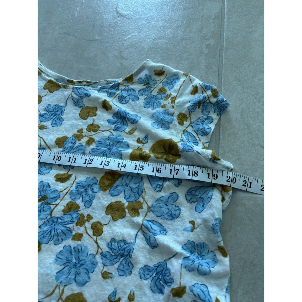 Joie‎ Shirt Womens Large Cream Blue Linen Floral Boho Beachy Coastal Resort - Picture 7 of 8